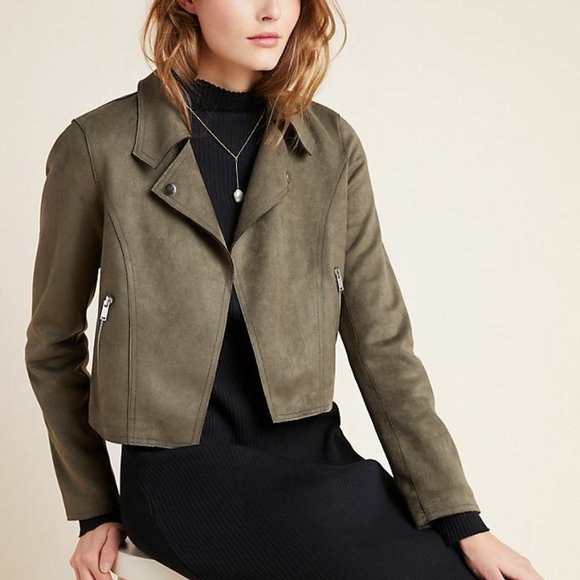 Anthropologie Jackets & Blazers - Anthropologie Kelyn Moss Green Suede Moto Jacket XL